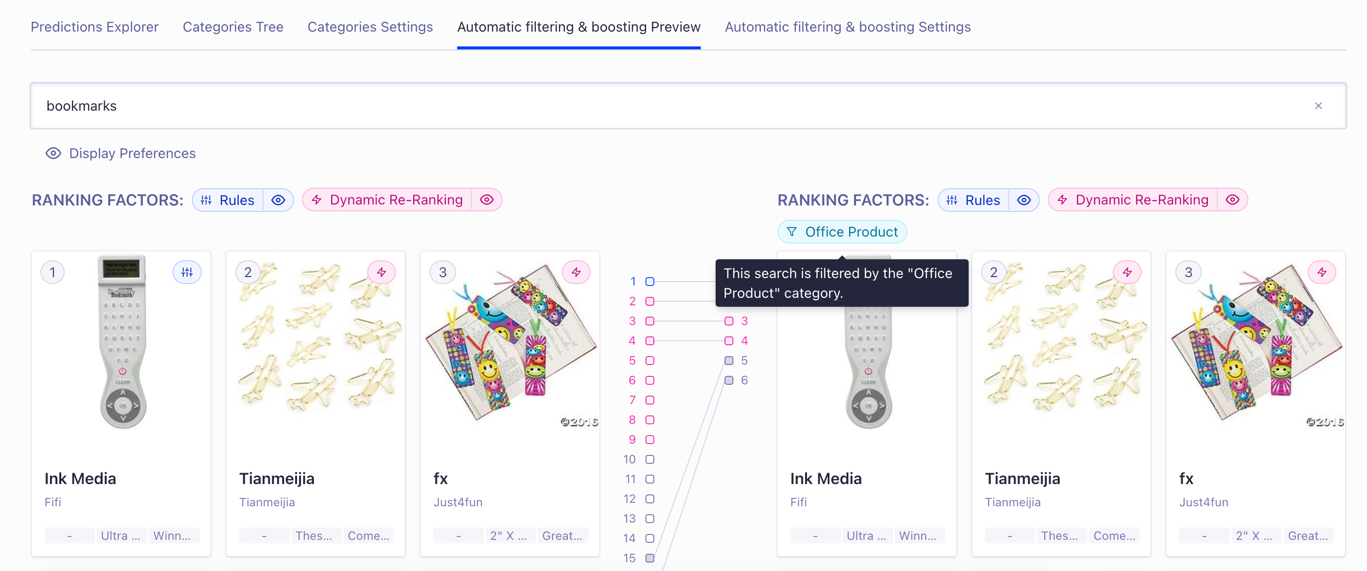 Previewing automatic filtering and boosting on your indices with the automatic filtering and boosting Preview
