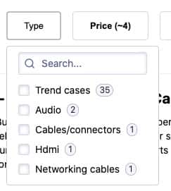 An example of a search screen with facet dropdowns