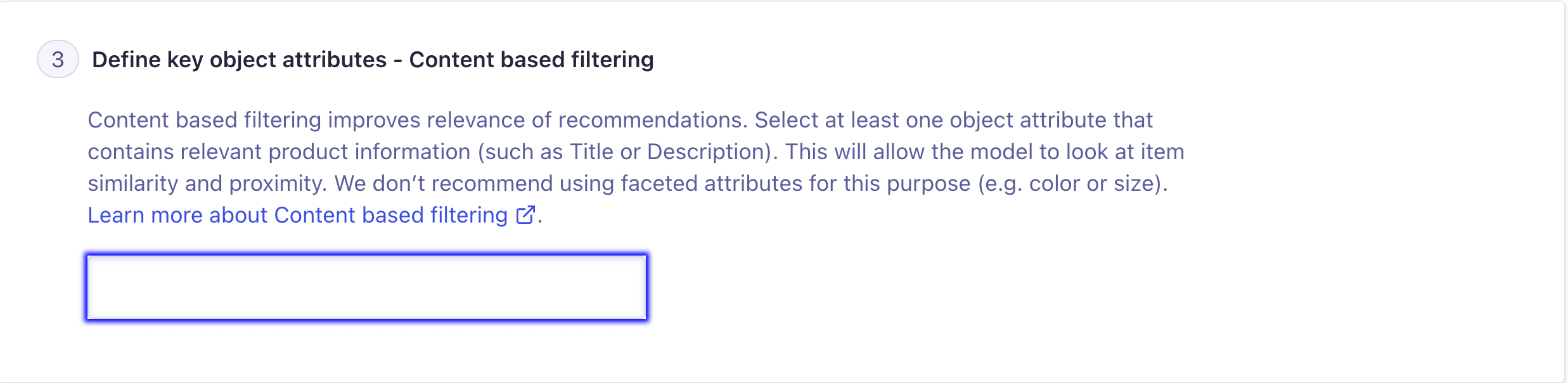 Define key attributes for content-based filtering to improve the Related Items model