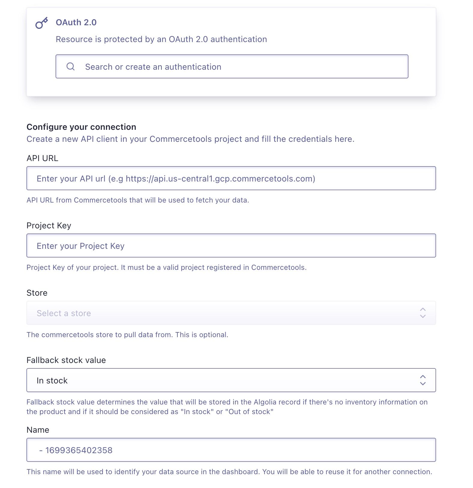 commercetools source form