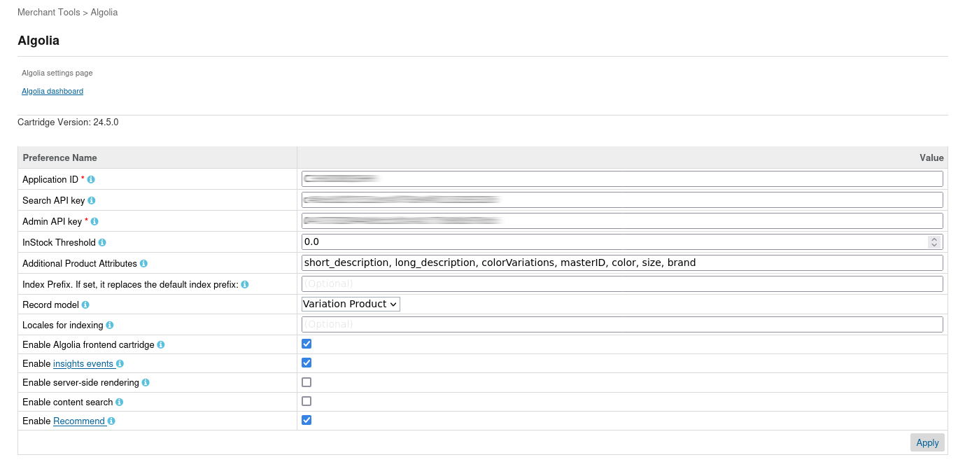Configure Algolia custom preferences